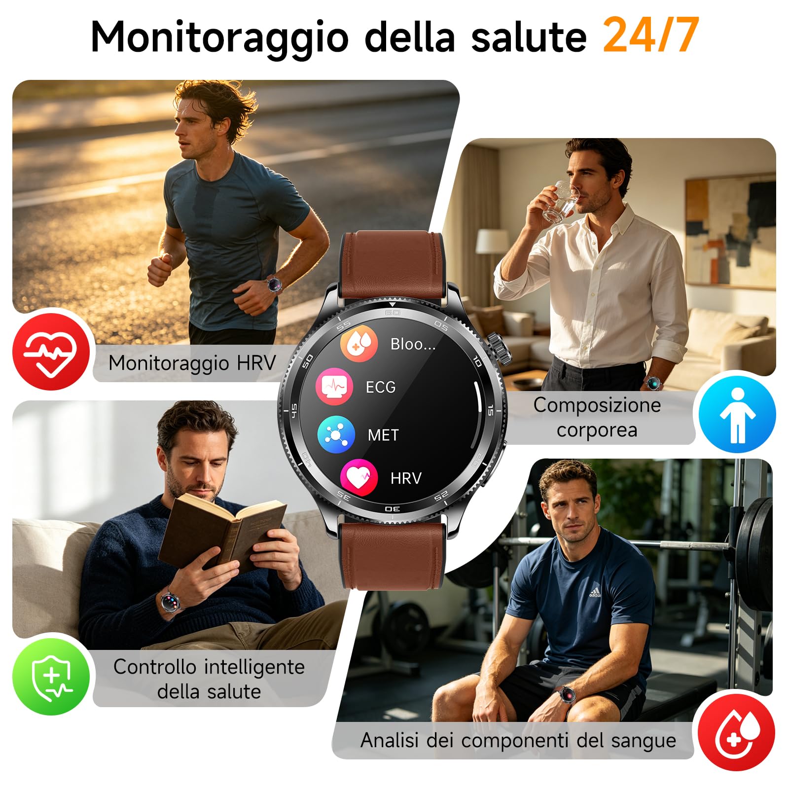 2026 Nuovo AI-GPT Smartwatch Uomo Con ECG/HRV/BMI/Pulsante SOS,Marrone | 24H Pressione Sanguigna/Temperatura/ SPO2/Cardiofrequenzimetro/Sonno, 1,43"AMOLED Salutare Orologio Fitness Con Telefono