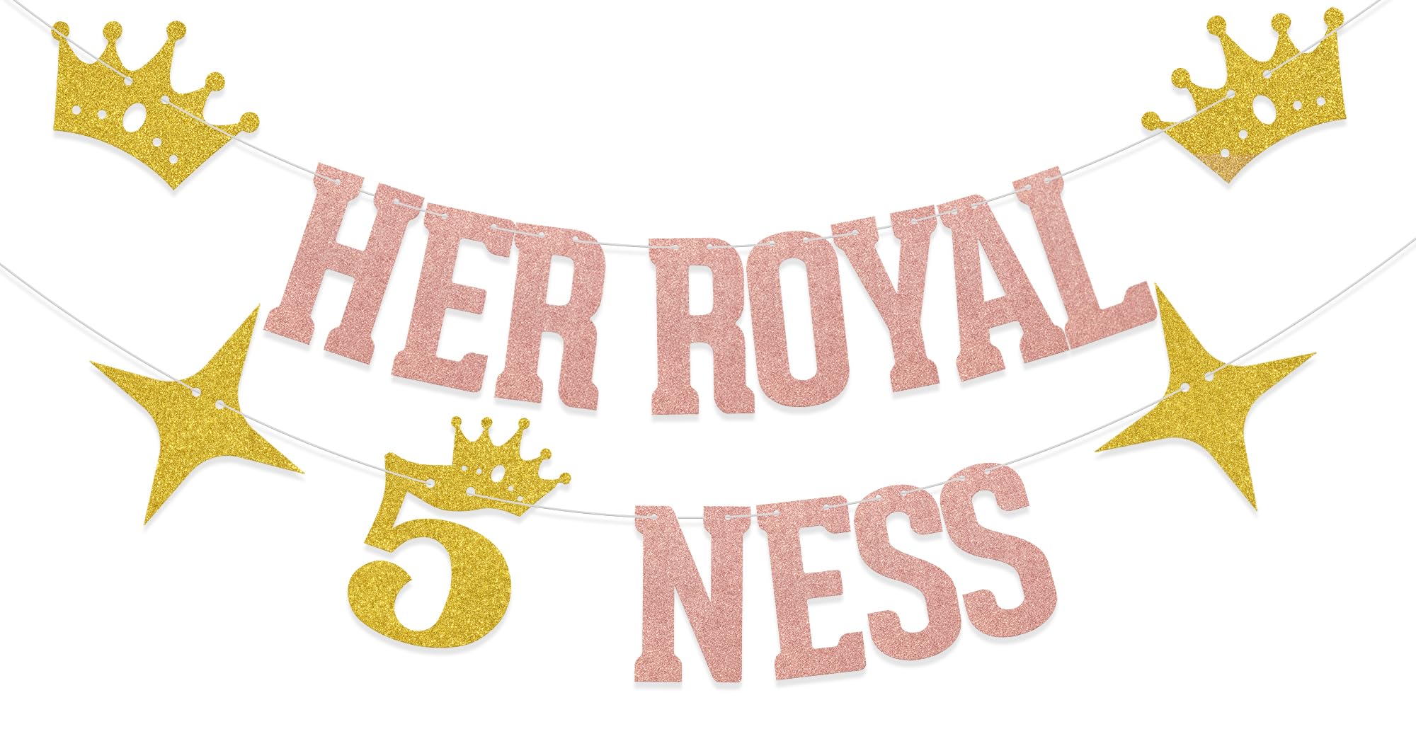 KEWUFD Her Royal 5ness banner,Happy 5th Birthday Bunting Sign, Cheers to 5 Years Bithday Party Decorations Supplies for Girl Rose Gold Glitter