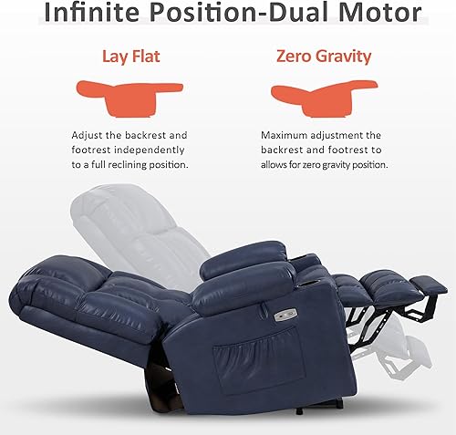 Miniatura 60 de MCombo Silla reclinable eléctrica de doble motor para personas mayores, silla elevadora plana con calor y masaje, portavasos, puertos USB, piel