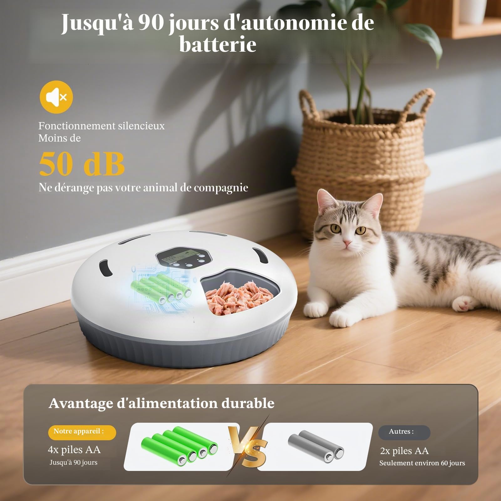 Zyncove Distributeur Automatique de Nourriture Humide pour Chat avec Refroidissement : Distributeur Automatique Humide pour Chats, Alimentation Automatique pour Chats à Piles – 6 Repas pour Animaux