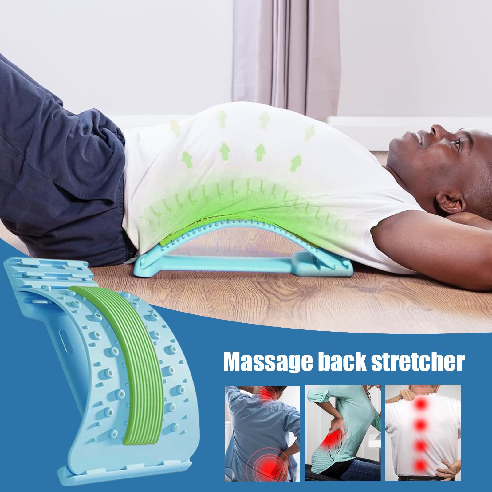 Étireur lombaire réglable à 3 niveaux – Écarteur lombaire – Masseur lombaire antidérapant réglable pour la récupération du corps, relâchement musculaire, yoga, entraînement, fitness