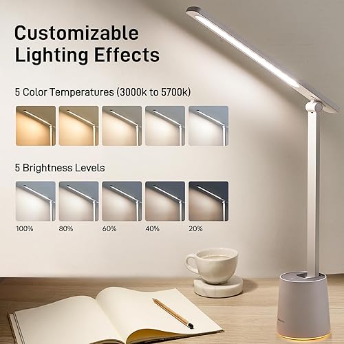 Miniatura 2 de Pak - Lámpara LED de escritorio, luz de escritorio regulable para el cuidado de los ojos con 5 modos de color y niveles de brillo, lámpara de mesa