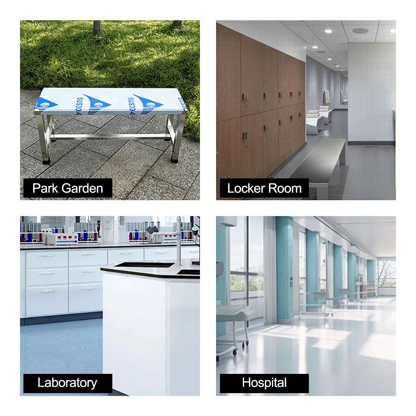 Panca da giardino in metallo in acciaio inox 304, ideale per patio esterno, spogliatoio, parco, laboratori, ospedali