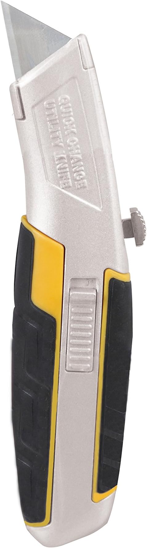 JCB Tools Retractable Utility Knife, Razor-Sharp tempered SK5 blade, Zinc-alloy housing with 3 blades which can be stored in handle, 22025237