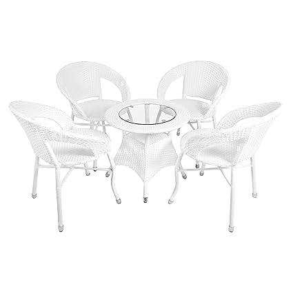BRISHI Garden Patio Seating Chair and Table Set Outdoor Garden Balcony Coffee Table Set Furniture with 1 Table and 4 Chairs Set (White)
