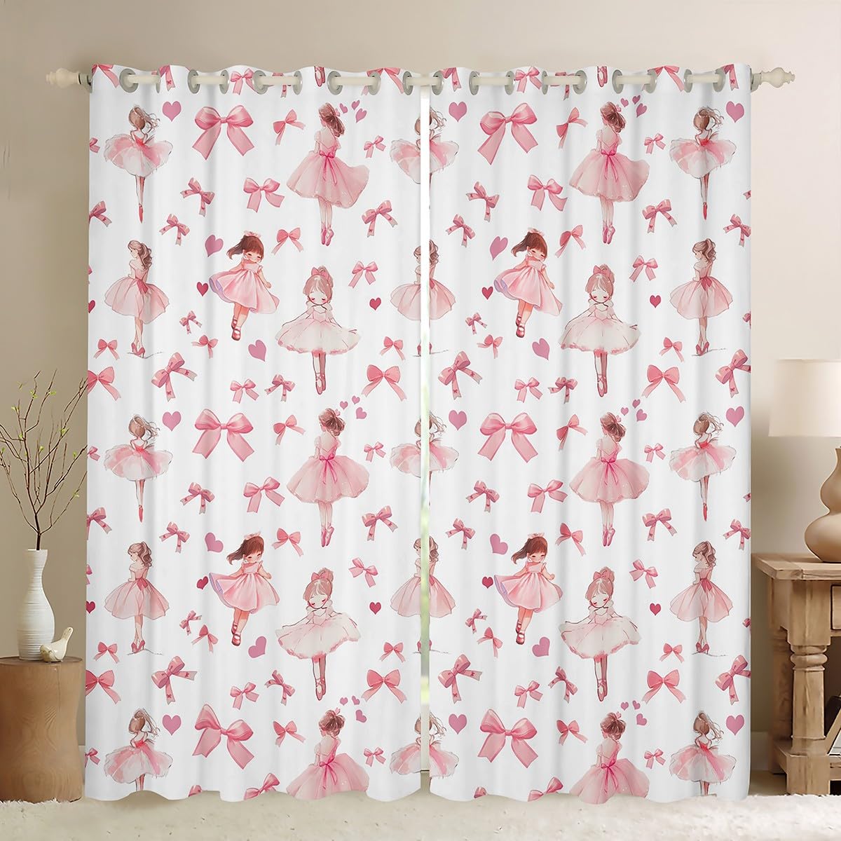 Cortinas kawaii de lazos rosas para decorar la habitación infantil de tus niñas