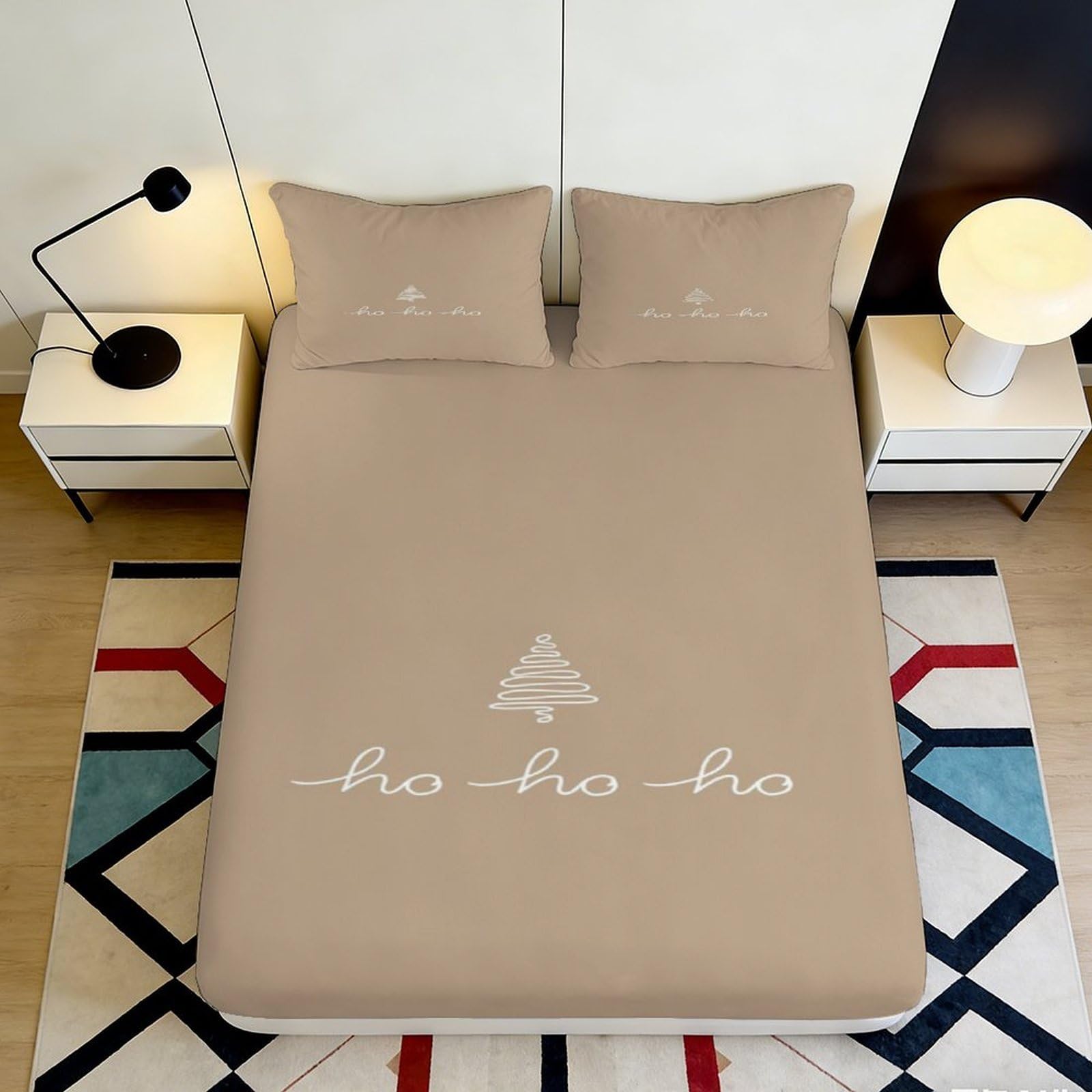 Pnayamiorkfel Style-4 3D Printed Christmas Tree Fitted Sheet Microfiber Beige Ho Ho Ho Mattress Cover For Bedroom Guest Room Decor 90X200x25cm