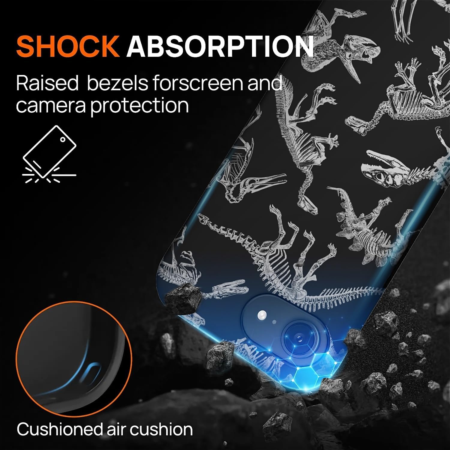 for iPhone 16e Case 2-in-1 Glossy All Inclusive Anti Fall Doublelayer Protection Soft TPU+PC Back Pattern Case Compatible with iPhone 16e 6.1inch for Boys Dinosaur Fossil - Image 4