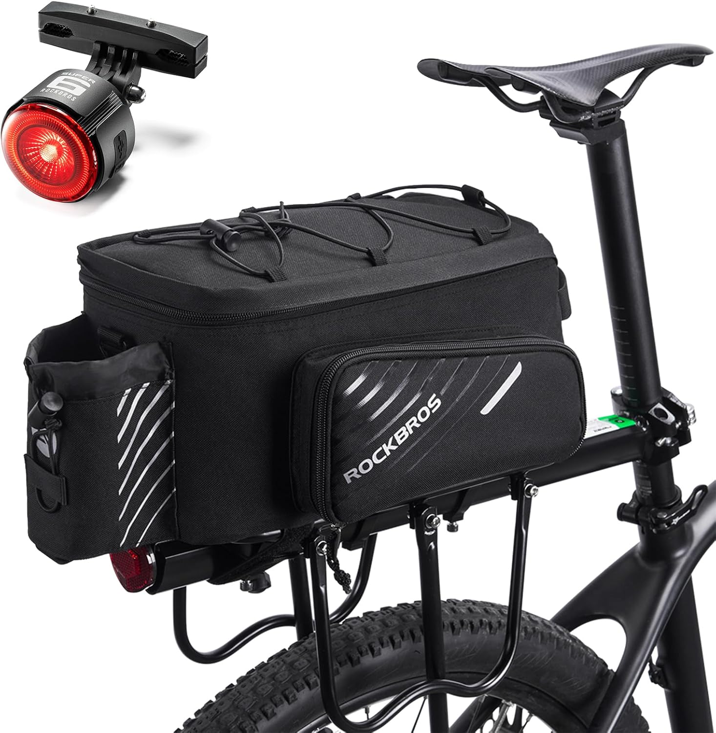 ROCKBROS Bike Rack Bag Bicycle Bag with Bike Lights for Night Riding, Smart Bike Tail Light