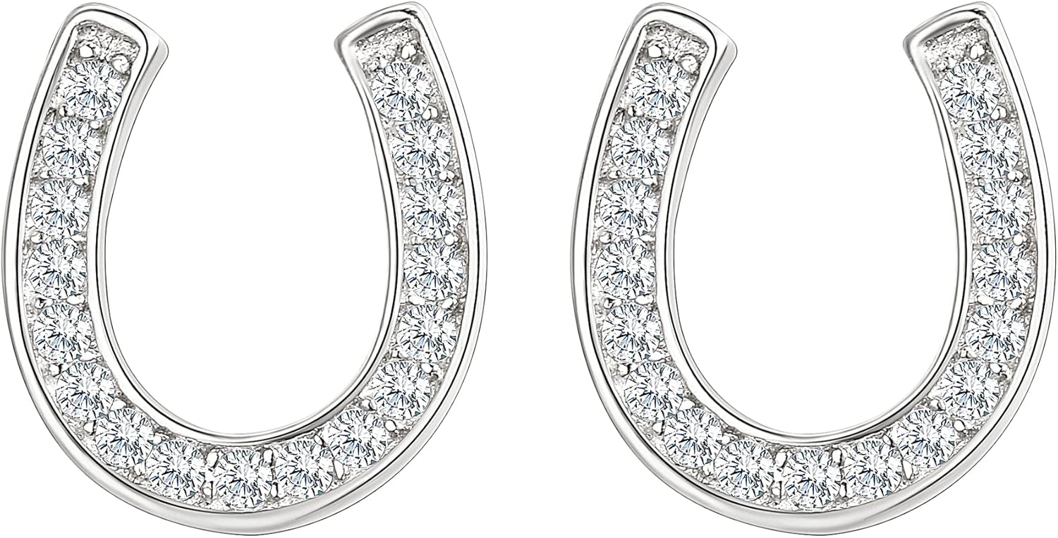 EVER FAITH 925 Sterling Silver Elegant Cubic Zirconia Lucky Horseshoe Stud Earrings for Women