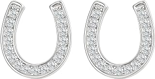 925 Sterling Silver Elegant Cubic Zirconia Lucky Horseshoe Stud Earrings for Women
