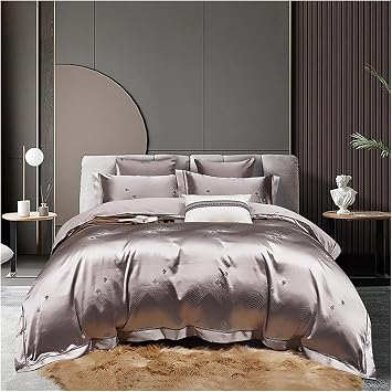 Cotton Sateen Classic Bedding Set Gold Jacquard Duvet Cover Match Silk Silky Bed Sheet Pillowcases Double Queen King Color A, Size Queen 200X220cm 4Pcs A 4Pcs King 220X240cm 4Pcs