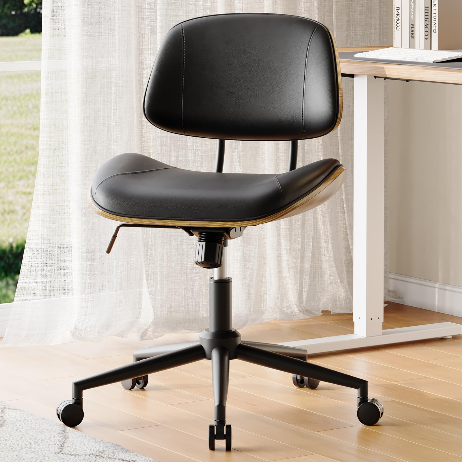BERYTH Office Chair Comfy Small Ergonomic Office Chair with Wheels Desk Chair Modern Swivel With Adjustable Height Capacity up to 136 kg Study, Bedroom Dressing Table Black