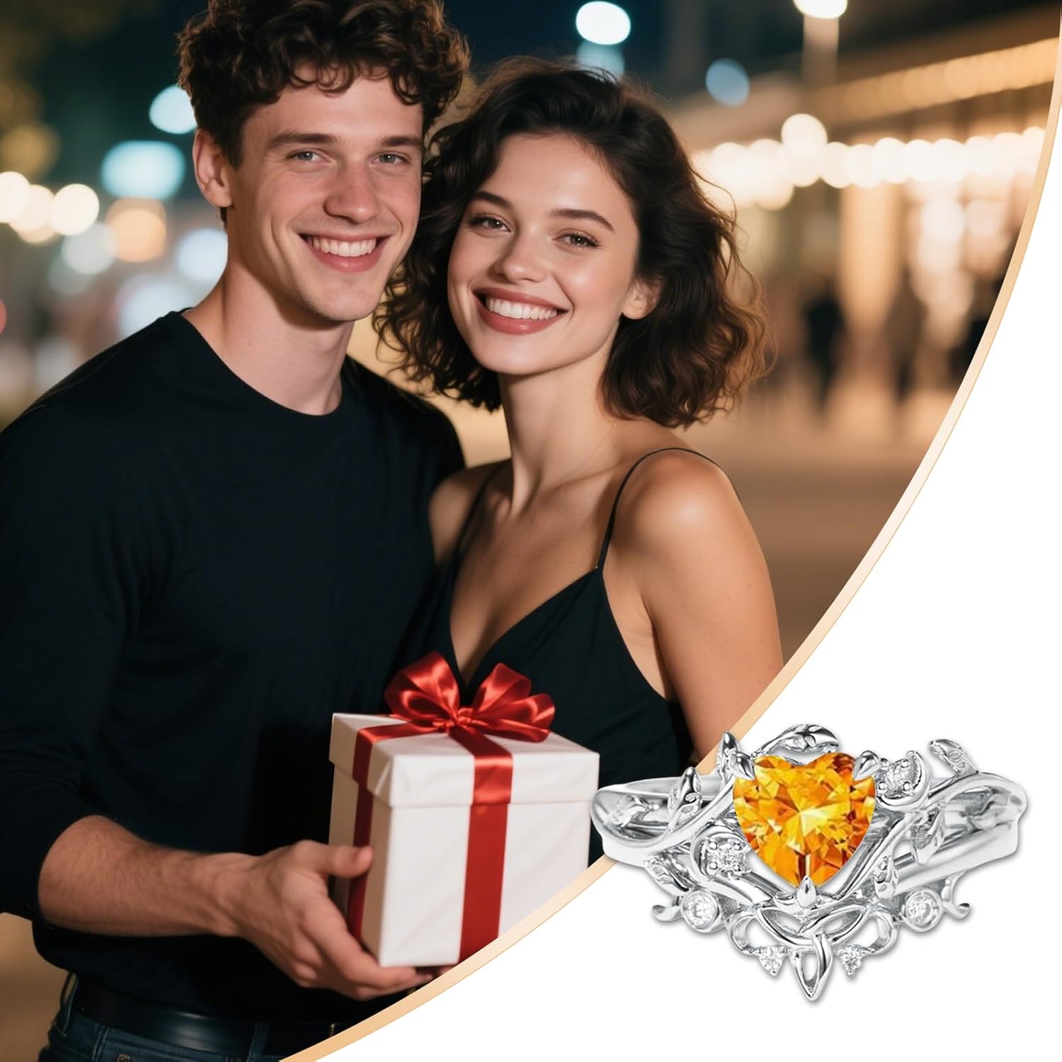1 Carat Heart Shaped Gemstone Engagement Ring Set for Women, Solid 10K 14K 18K Gold Celtic Knot Band Vintage Moon Leaf Bridal Wedding Ring Sets Gift for Her Wife Mom Nana