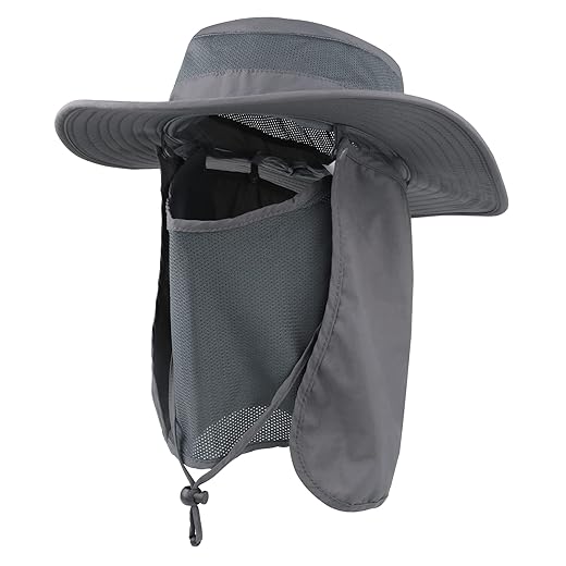 Outdoor Sun Hat UPF 50 Protection Waterproof Fishing hat Face Cover Summer Neck Flap Hat Dark Gray