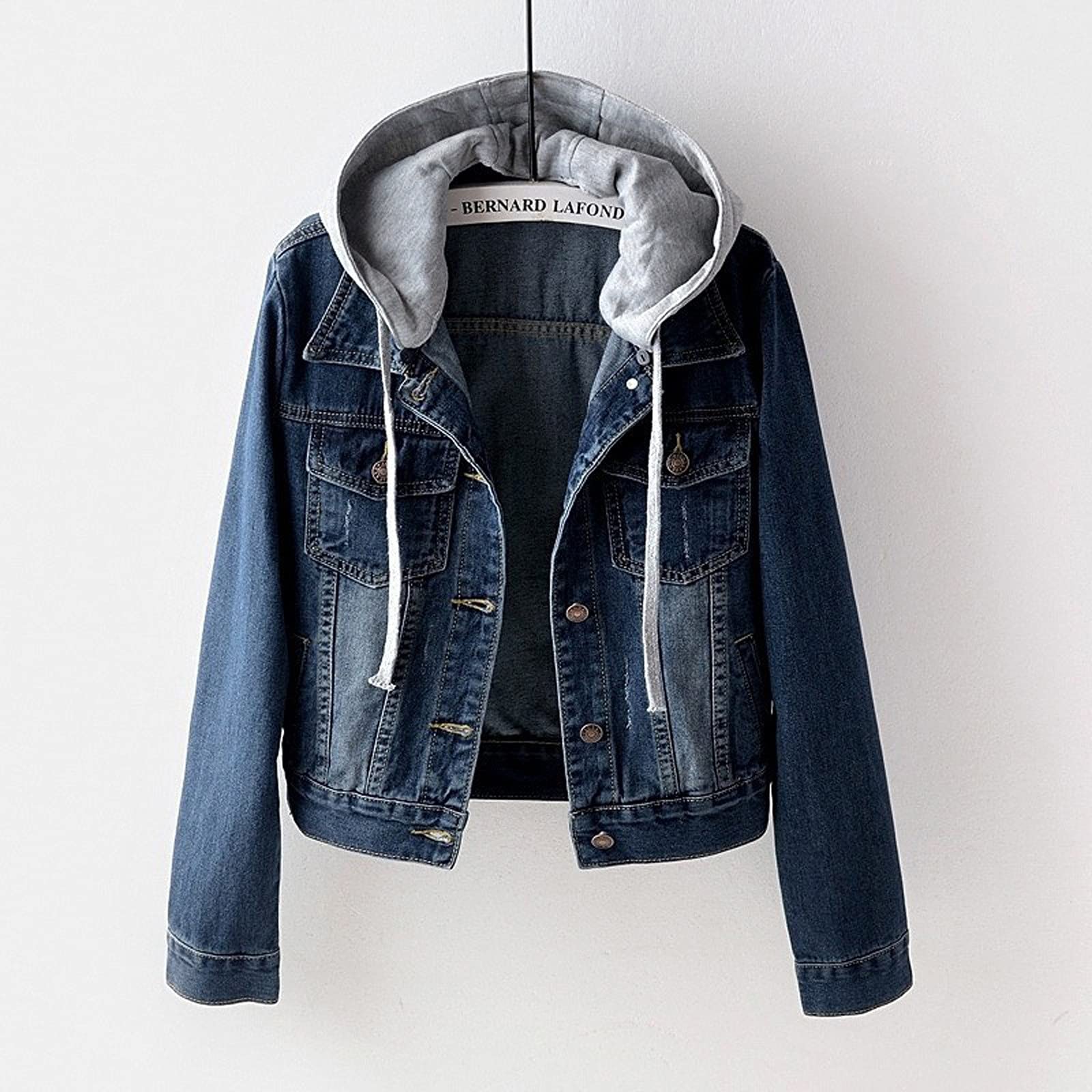 Chaqueta Mujer Invierno Abrigos De Cazadora Forro Polar，Chaqueta corta desgastada con bolsillos laterales para mujer abrigo vaquero de mezclilla con botones estilo casual moderno