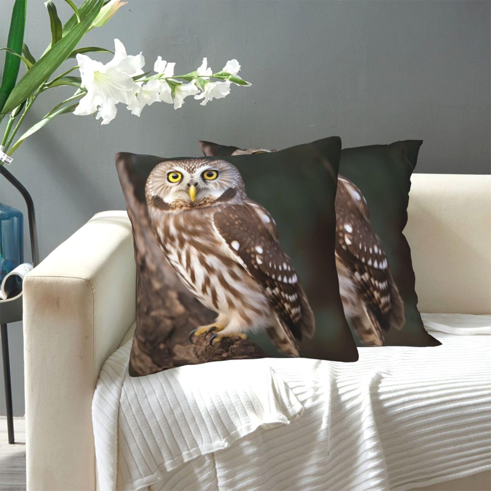 FekiLoot Decorative Throw Pillow Covers Modern Farmhouse Pillowcase Double Sided Cozy Cushion Cover for Sofa Couch Bed 16"X16" Wildlife Animal Owl