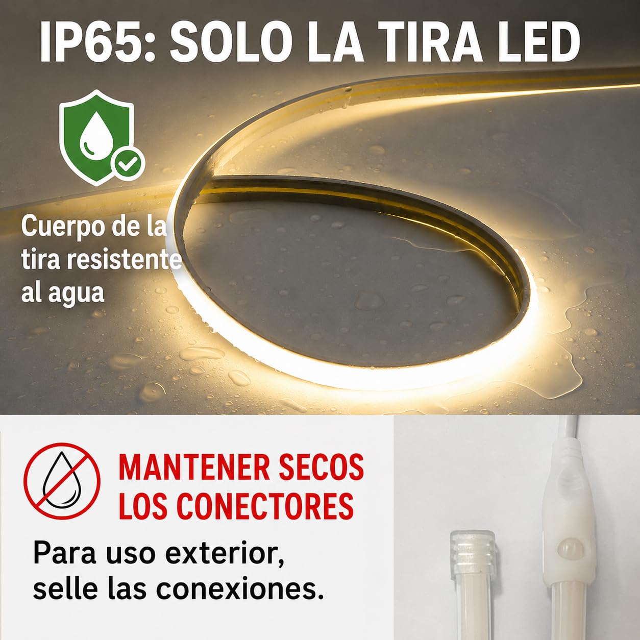 Tira LED COB 220V IP65 para Exterior, Impermeable y Cortable (3000K, 20M)