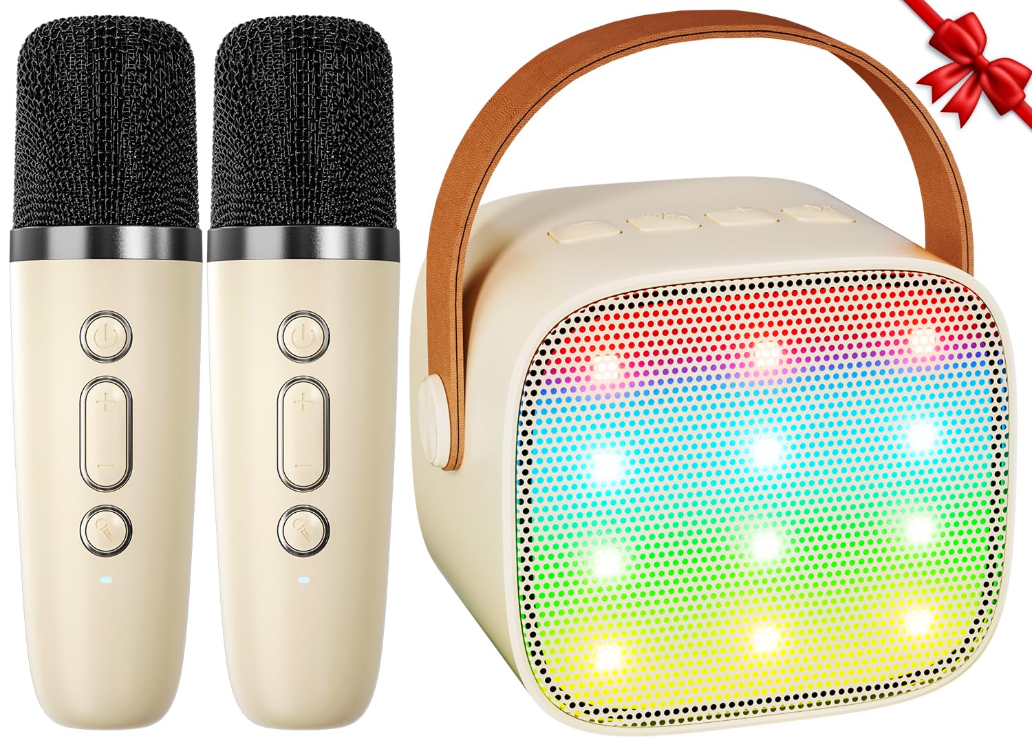 Ankuka Karaoke per Bambini Karaoke con Microfono Karaoke Cassa Bluetooth con 2 Microfoni, Regalo Bambina Giochi Bimba Regalo Compleanno per 3, 4, 5, 6, 7, 8, 9,10,11,12+ Anni (Beige)