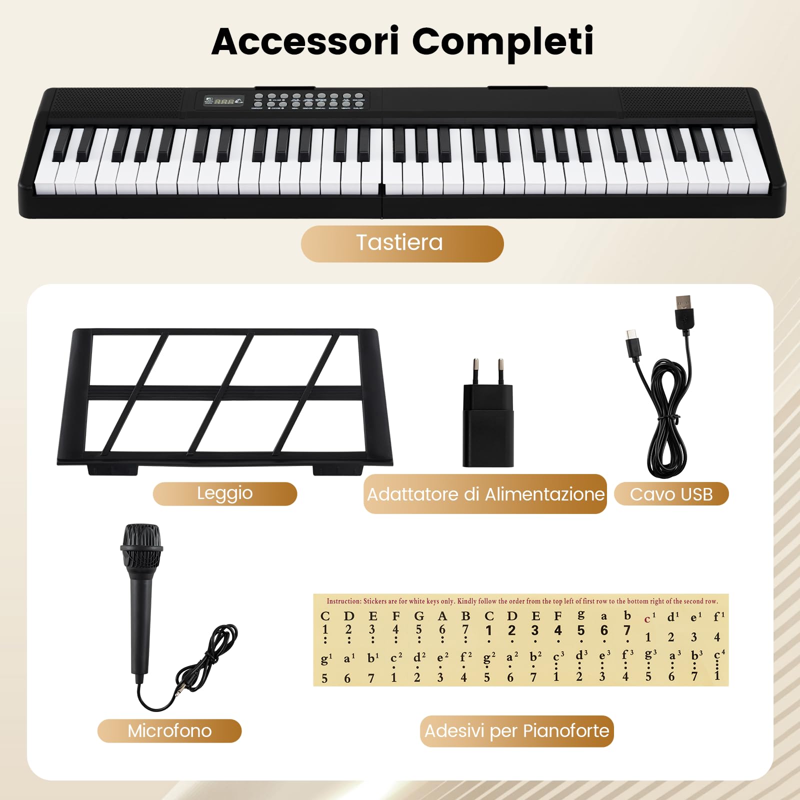 COSTWAY Tastiera Pianoforte a 61 Tasti, Pianoforte Elettronica Pieghevole, con Funzione Split, 3 Modalità di Insegnamento, Pianoforte Digitale Portatile con Doppi Altoparlanti, MP3/USB/MIDI, Nero
