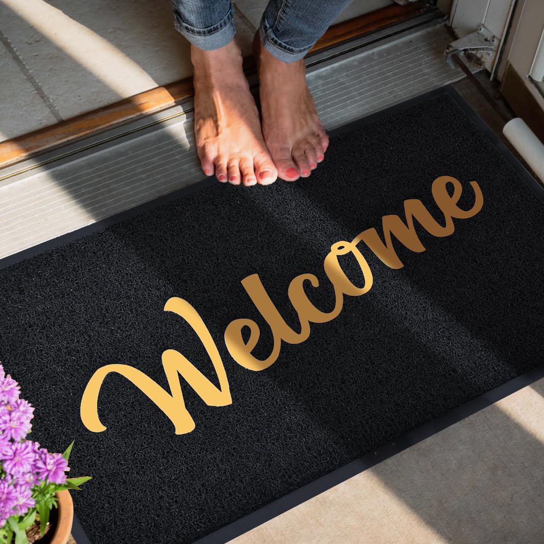 Amshem Welcome Matt Outdoor Indoor, 100% Waterproof Quick Dry All-Season, All-Weather Doormat, Durable Natural Rubber, Low Profile, Easy Clean Patio