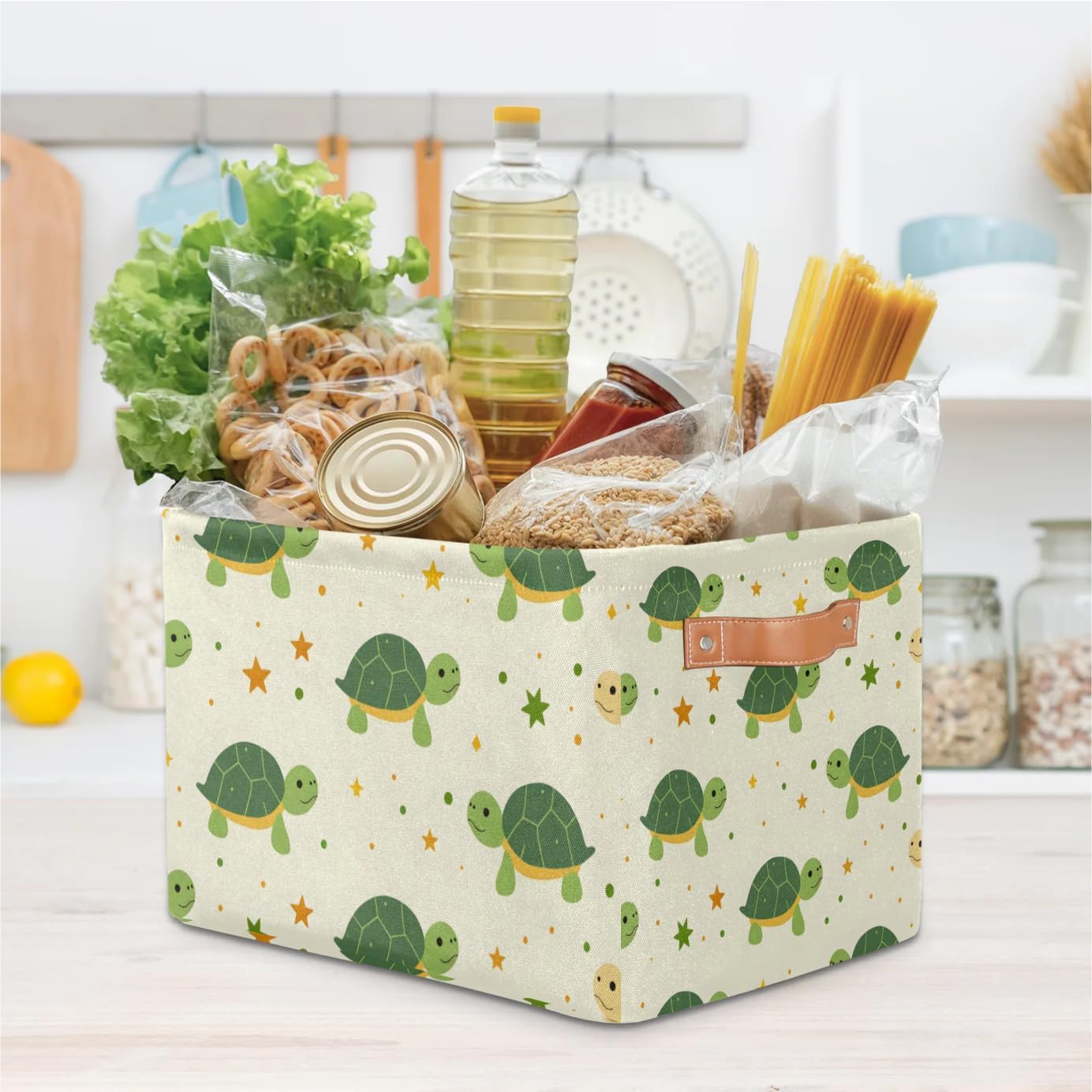 Turtle Storage Basket with Handle Collapsible Storage Bins for Organizing Shelf Toys Clothes