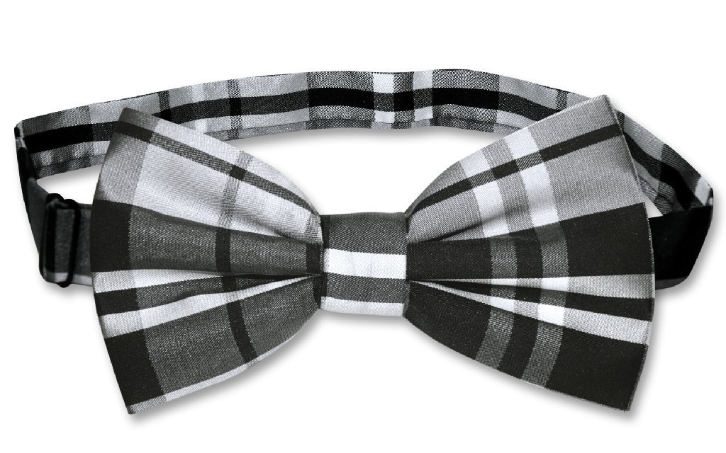 Vesuvio Napoli BOWTIE Black Gray White Color PLAID Design Men's Bow Tie