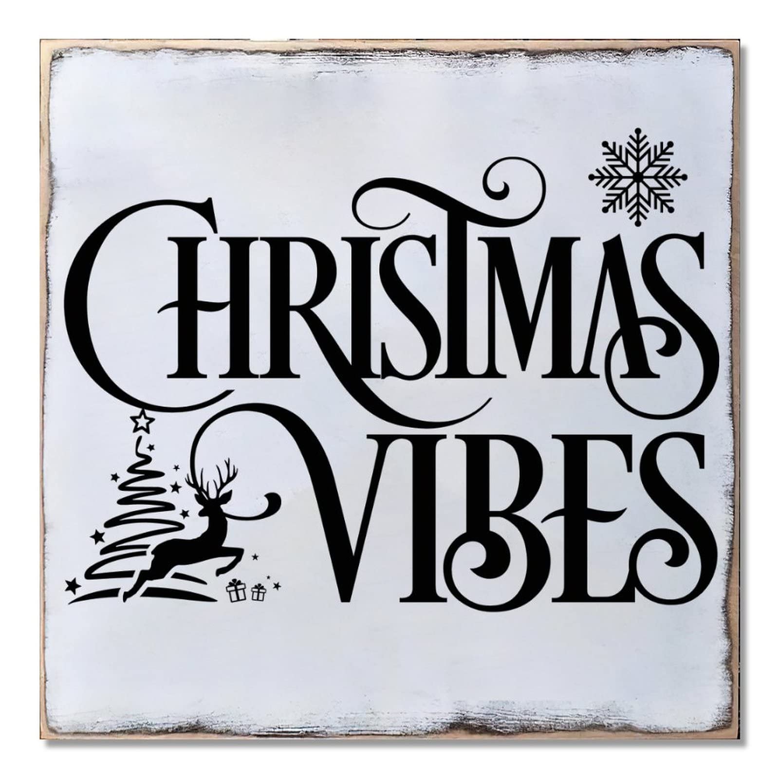 Plaque en bois Christmas Vibes pour une ambiance de Noël unique