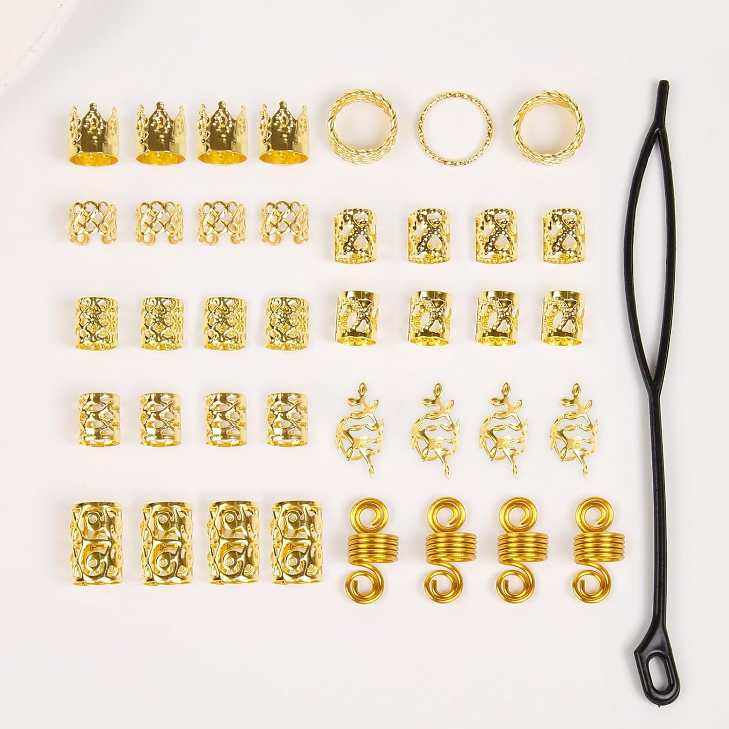 220 Pcs Viking Gold Hair Accessories for Braids Loc Jewelry for Women Hair Dreadlock Metal Hair Beads Rings Cuffs for Braids Beard Decoration Gold image 3