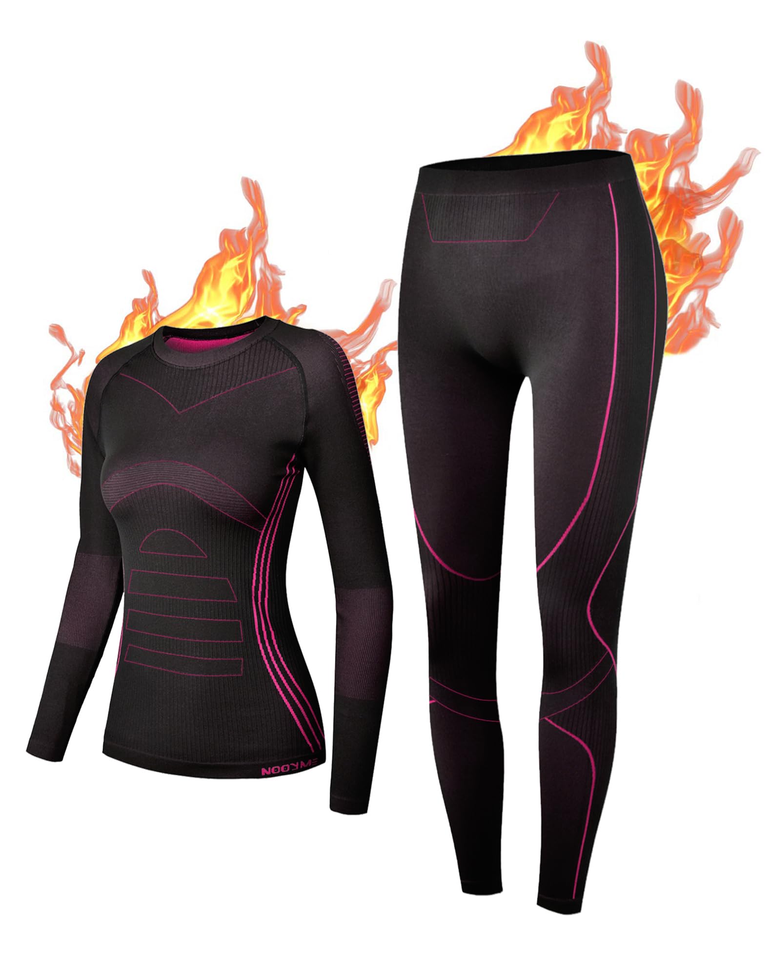 NOOYME Intimo Termico Donna Biancheria Intima Termica Funzionale Donna Pantaloni e Maglia Termica Traspirante Asciugatura Rapida per Sci Corsa Palestra