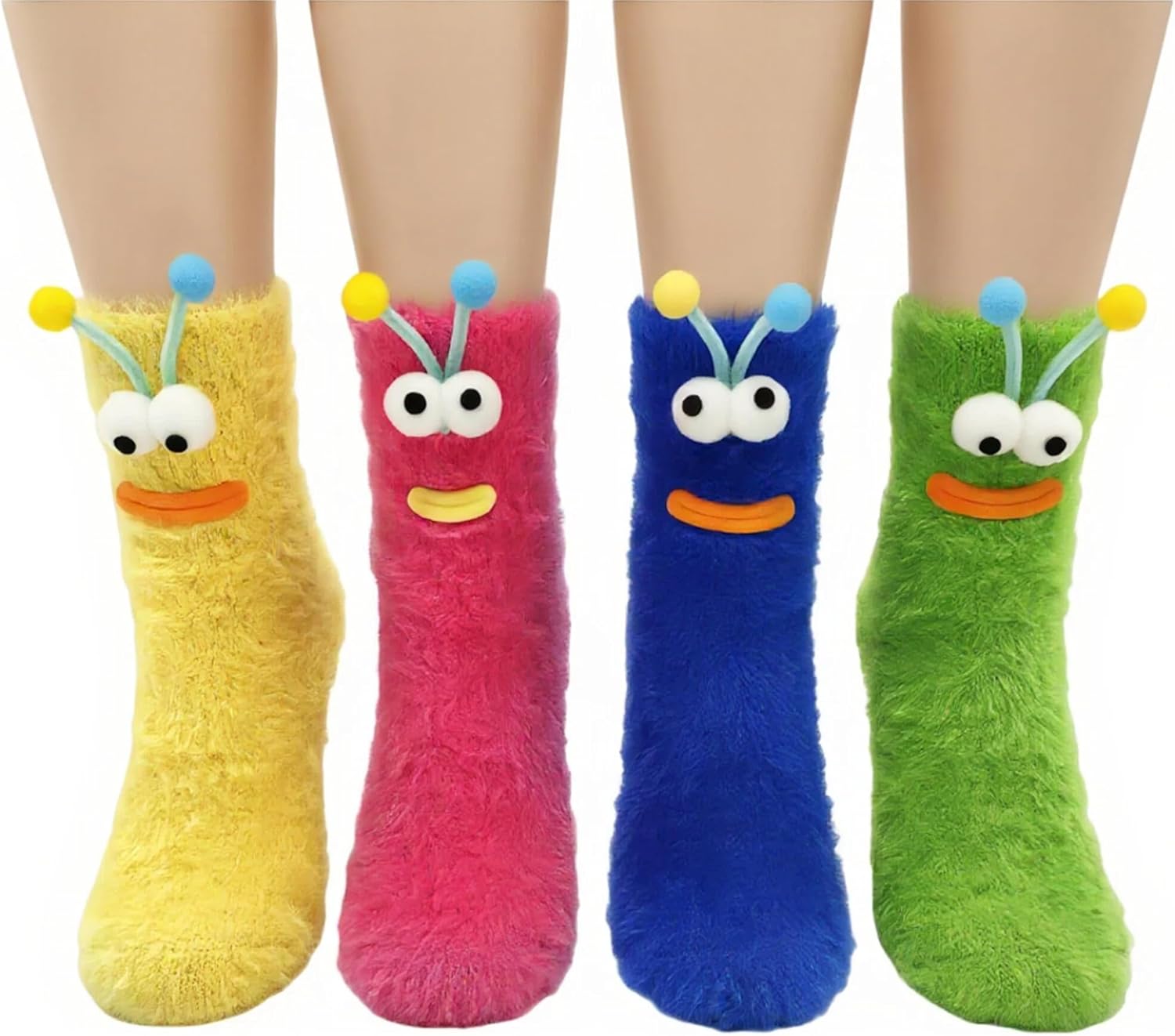 4 Pairs Funny Socks For Women Cute Plush Bug Stocking Fluffy Fuzzy Sleeping Socks Women'S Novelty Socks Gifts For Teenage Girls