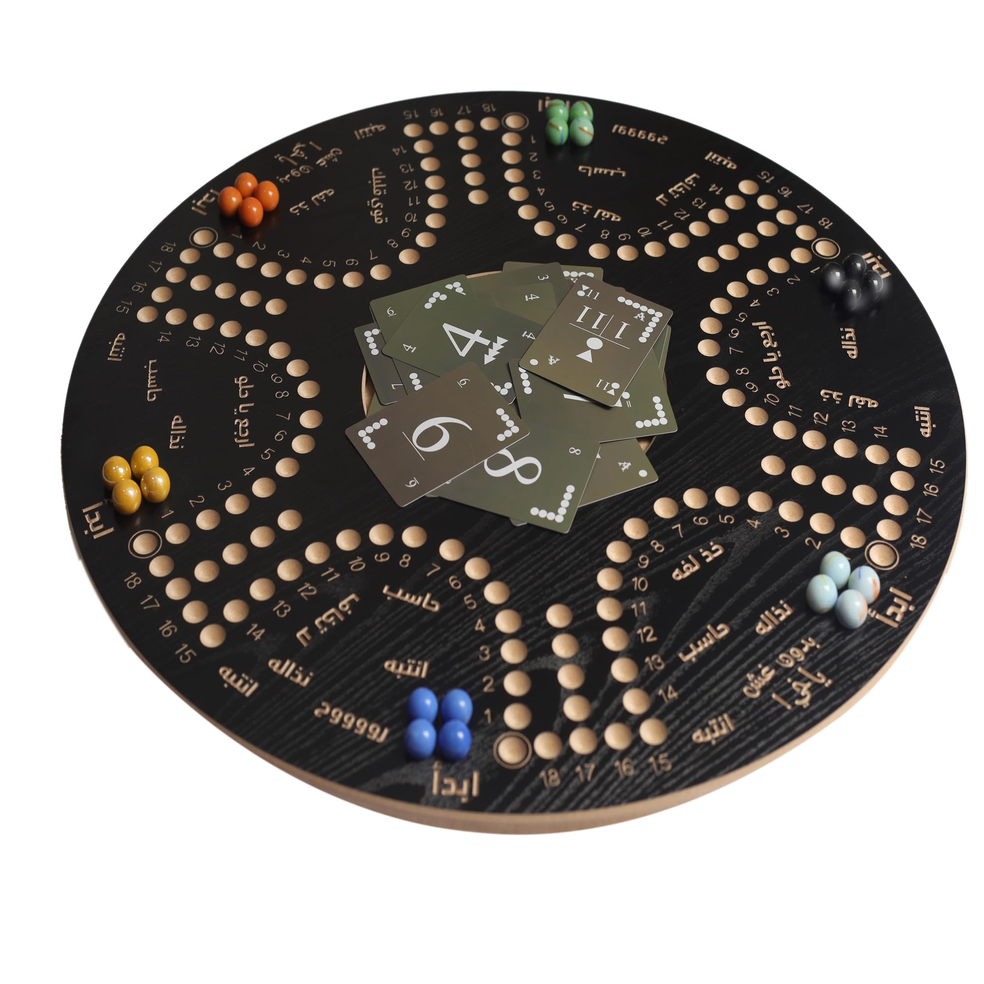 Jackaroo Wooden Board Game, 52 cm, 4 and 6 Player Sides, 24 Marbles, Cards, jackaroo plastic, Round shape board