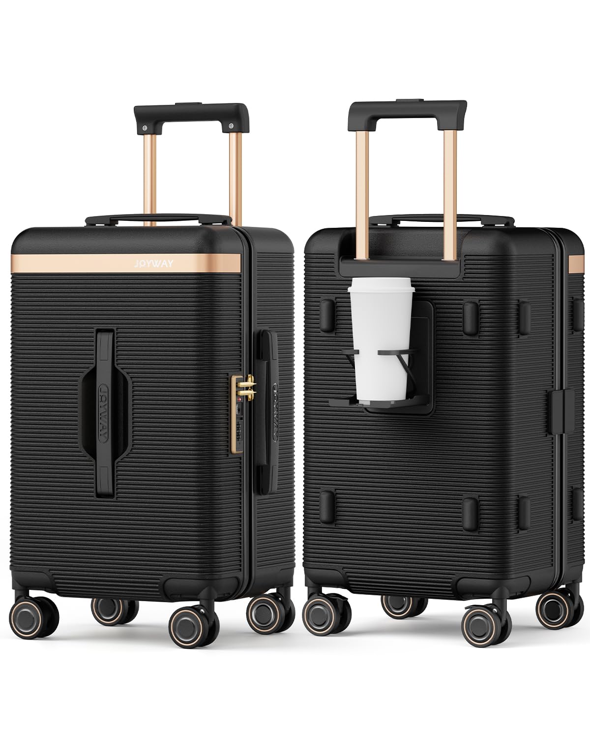 Joyway Valigia Trolley guscio rigido ABS 4 ruote, serratura TSA, Nero | Portabevande integrato, fodera interna rimovibile. Ruote doppie ammortizzanti 360° freno, manico telescopico 3 livelli