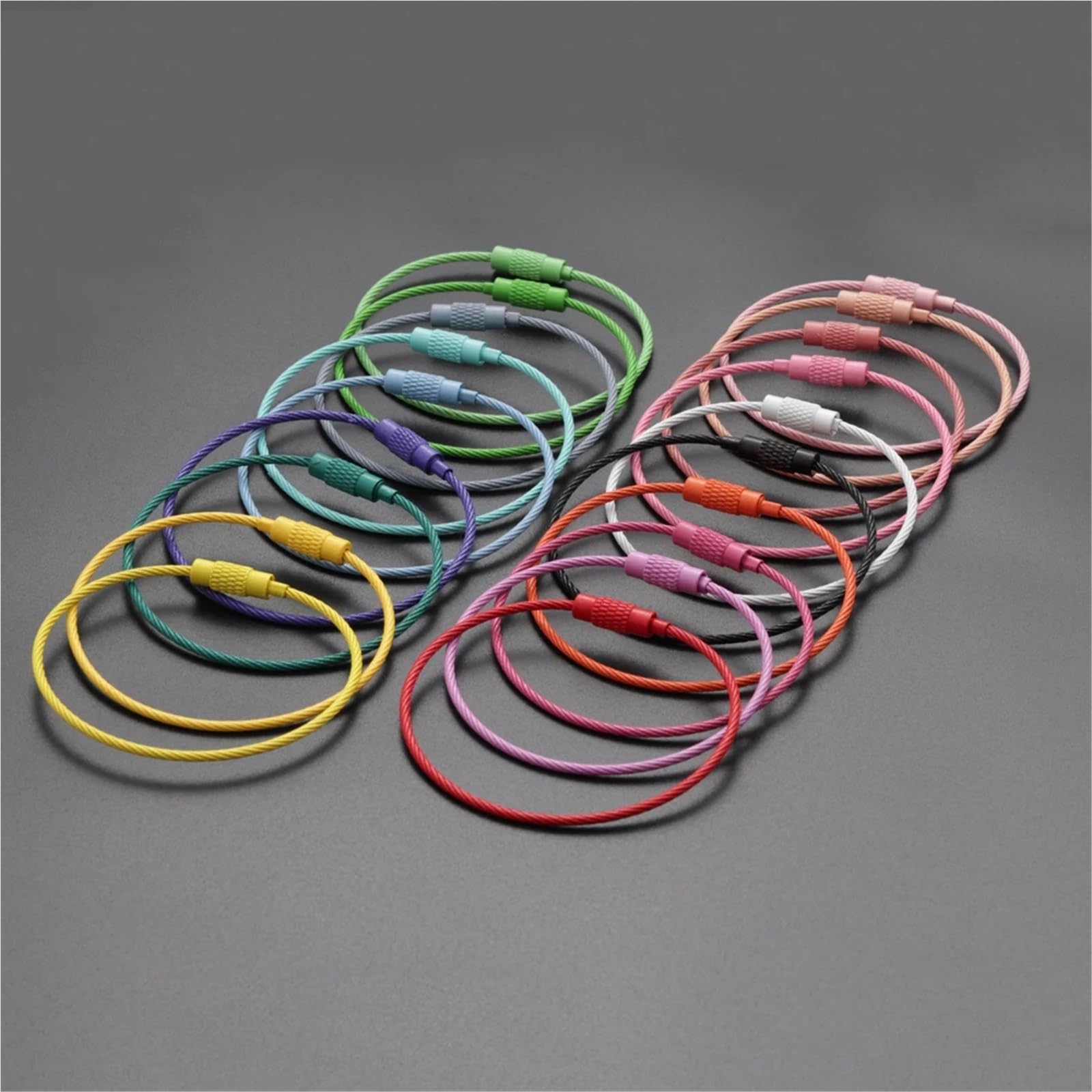 Llaveros de alambre metálico, Llavero de alambre de acero inoxidable, bucles de Cable, 100 Uds., anillo de dispositivo de bloqueo de tornillo, Multicolor