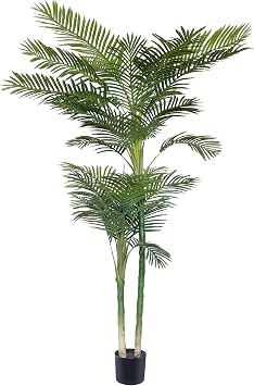 8ft Areca Palm Artificial Tree, Tropical Potted Plants, Real Touch Technology, Artificial Plant with 2 Trunks, Ideal for Home Office Indoor Decoration