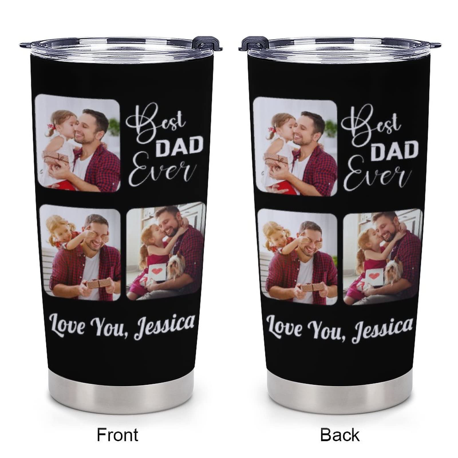 Personalized Photo Coffee Tumbler - Custom Bamboo & Stainless Steel Travel Mug | 450ml Insulated Cup Gift For Dad, Mom, Office - View #2
