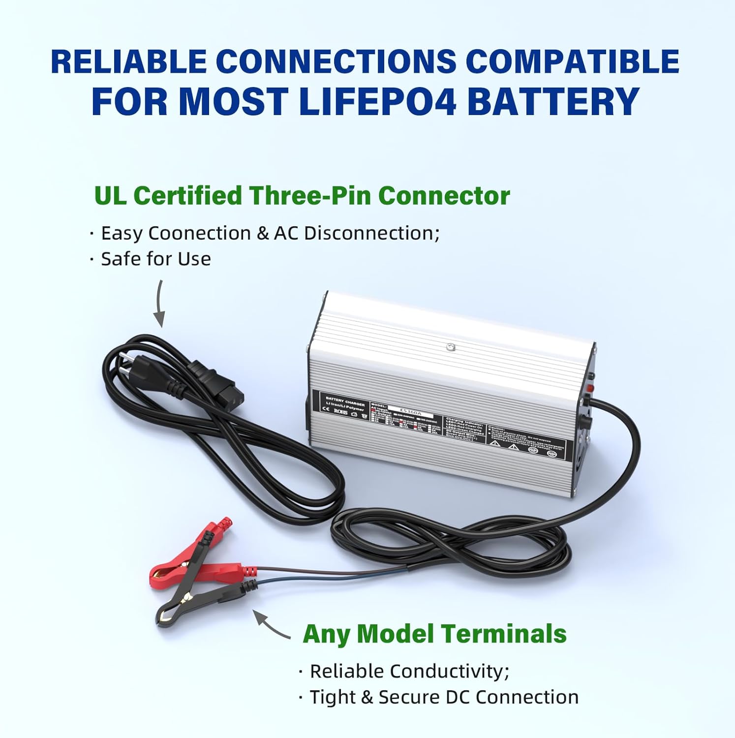 58.4V 5A, AC-DC Battery Charger, Dedicated Best Solution for 48V Lithium Iron Phosphate, LiFePO4 Battery Recharging, Support Charging Solar Off-Grid, Golf Cart (58.4V 5A Charger-Silvery) - Image 4