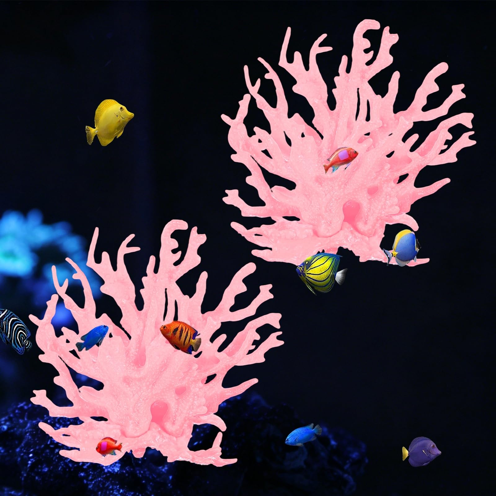 M METERXITY 2 Pack Fake Coral Fish Decorations for Tank, PVC Coral Decor, Artificial Fish Aquarium Decor [Pink, 5.04'' x 13.72'' x 4.37'',L x W x H]