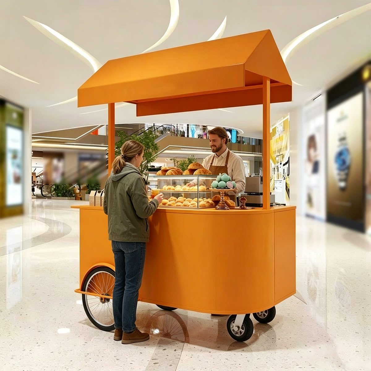 Carro de Venta Ambulante de Hierro con Toldo, Carrito para Comida y Eventos | Black