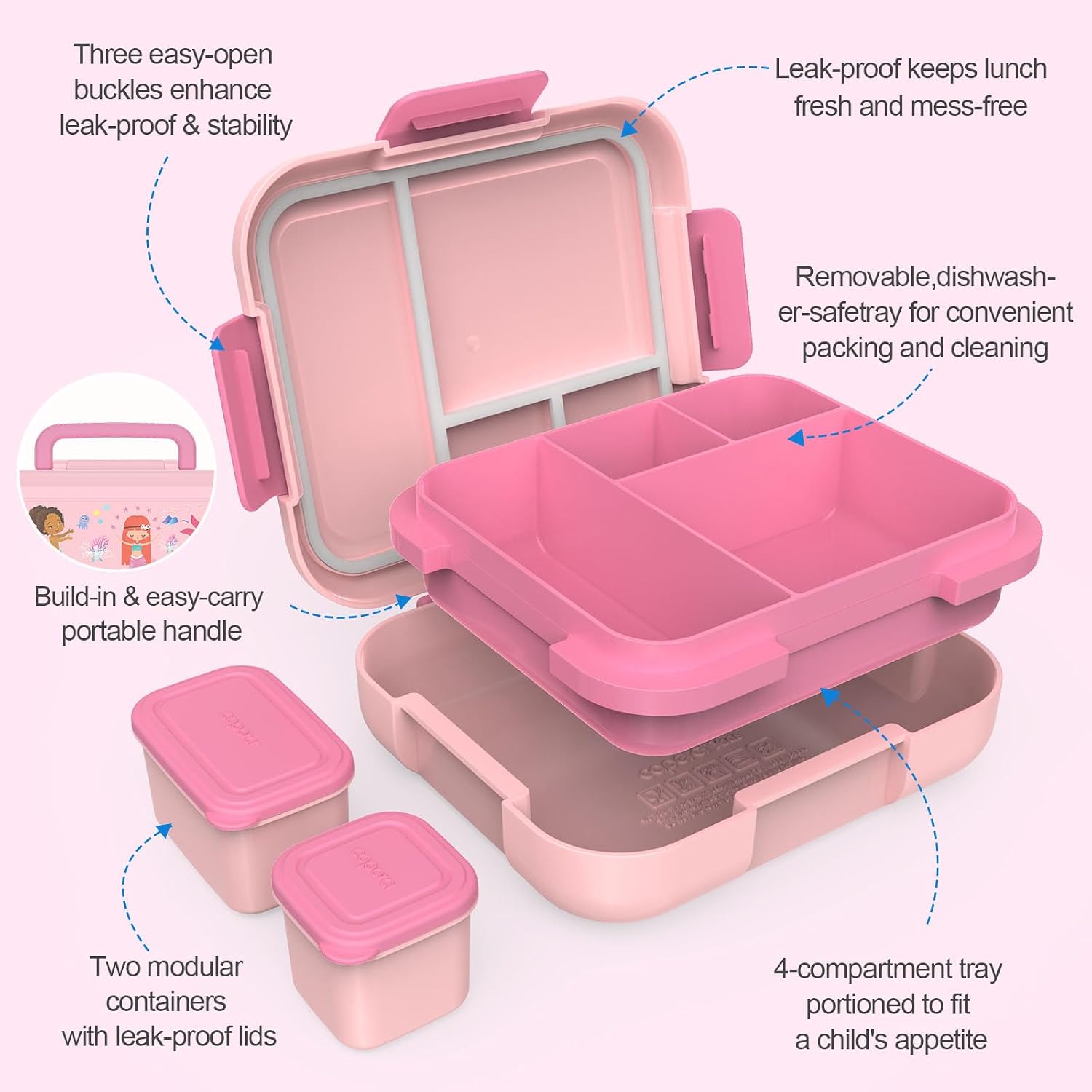 Caperci Prints Bento Box for Kids, 4.8 Cups 4 Compartment Lunch Containers image 3