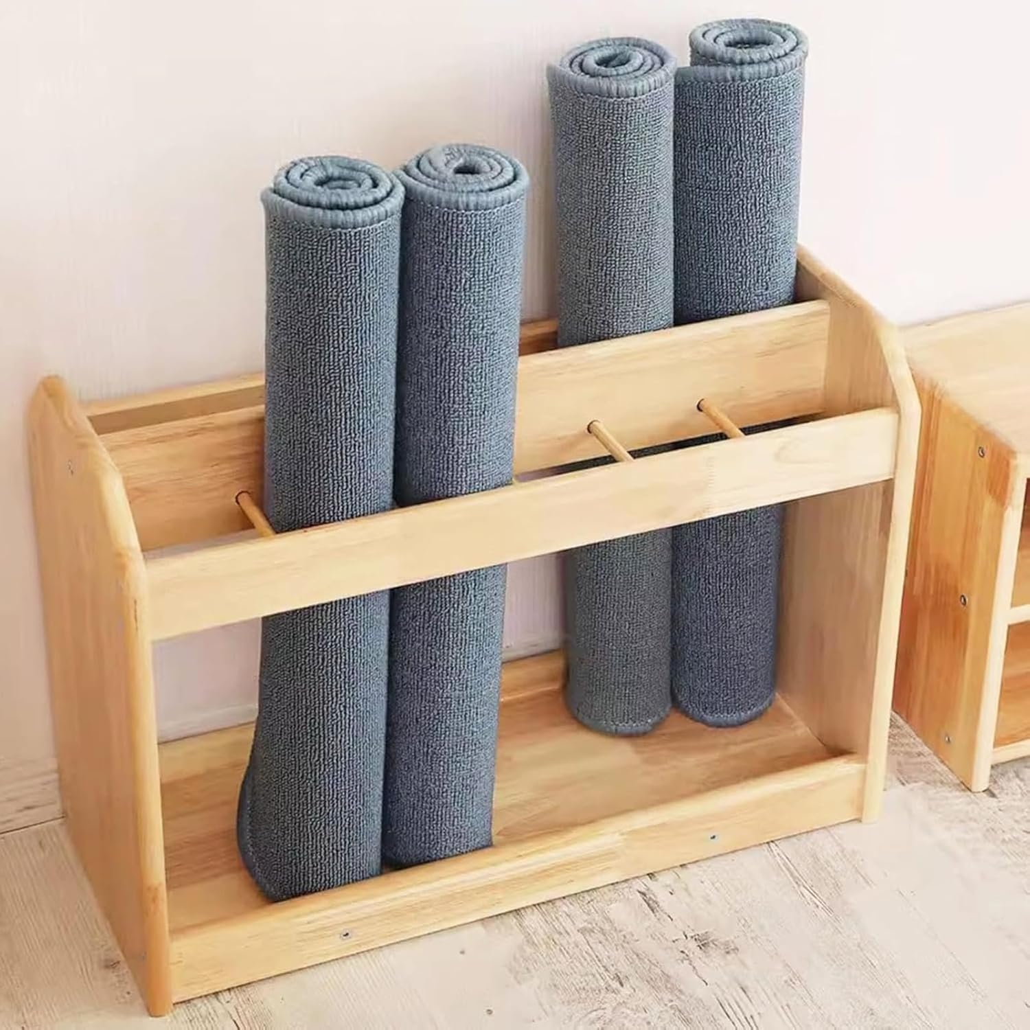 Solid Wood Yoga Mat Rack, 4-Slot Towel Roll Organizer, New Zealand Pine, Vertical Storage, For Yoga Room Gym Home Bathroom