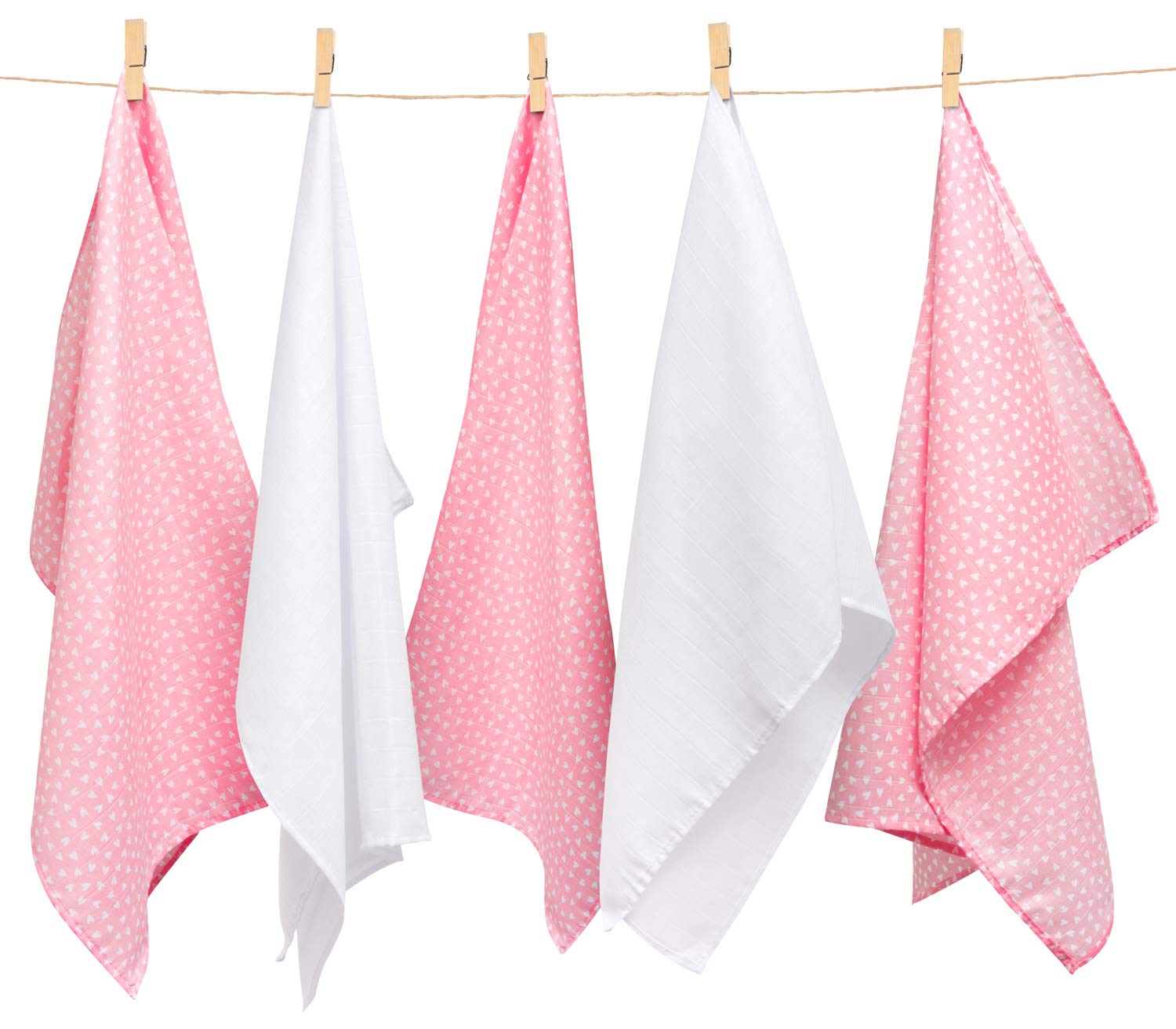 Bellochi Juego de 5 Muselina Bebe Gasas para Bebes - Paños Multifuncional para Bebes - 100% Muselinas Bebe Algodón Natural con Certificado TUV - 60x80 cm - Sweetheart