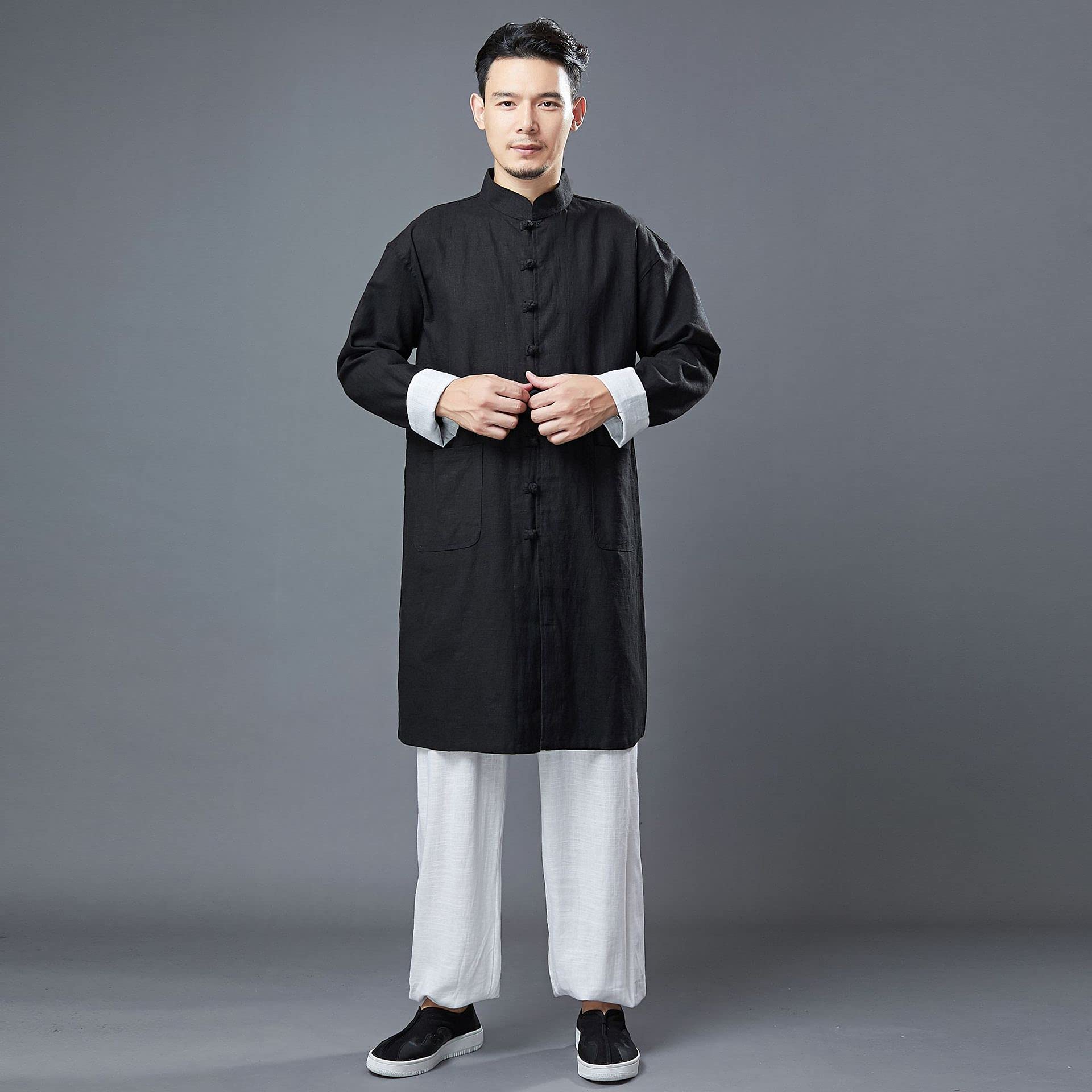 NFYM - Cappotti da uomo vintage in cotone e lino, stile tung