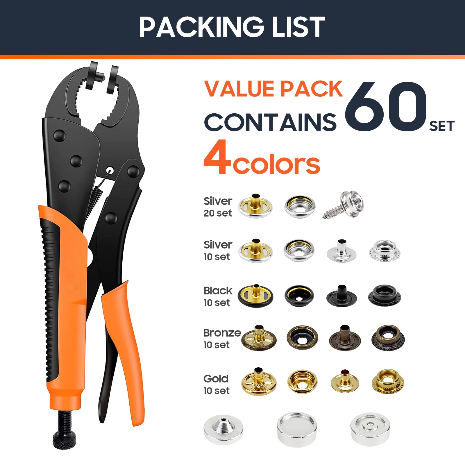 Snap Fastener Tool Kit - 220 Snaps Included -2