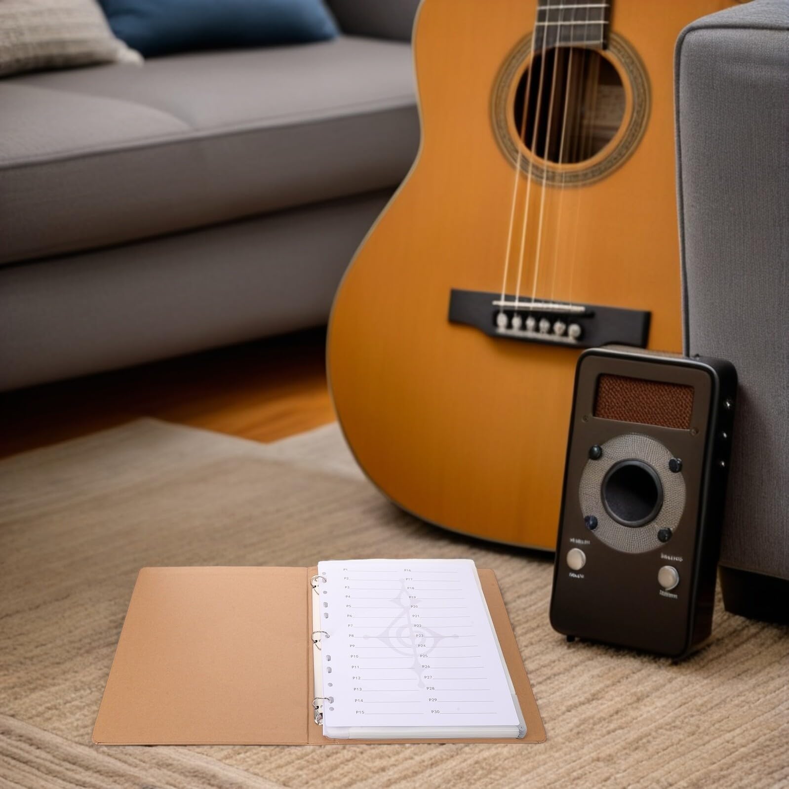 Carpeta de Partituras de 9 Anillas en Papel Kraft Caqui, Soporte para Partituras de Guitarra y Piano, Organizador de Documentos Numeración para Conciertos y Ensayos Musicales