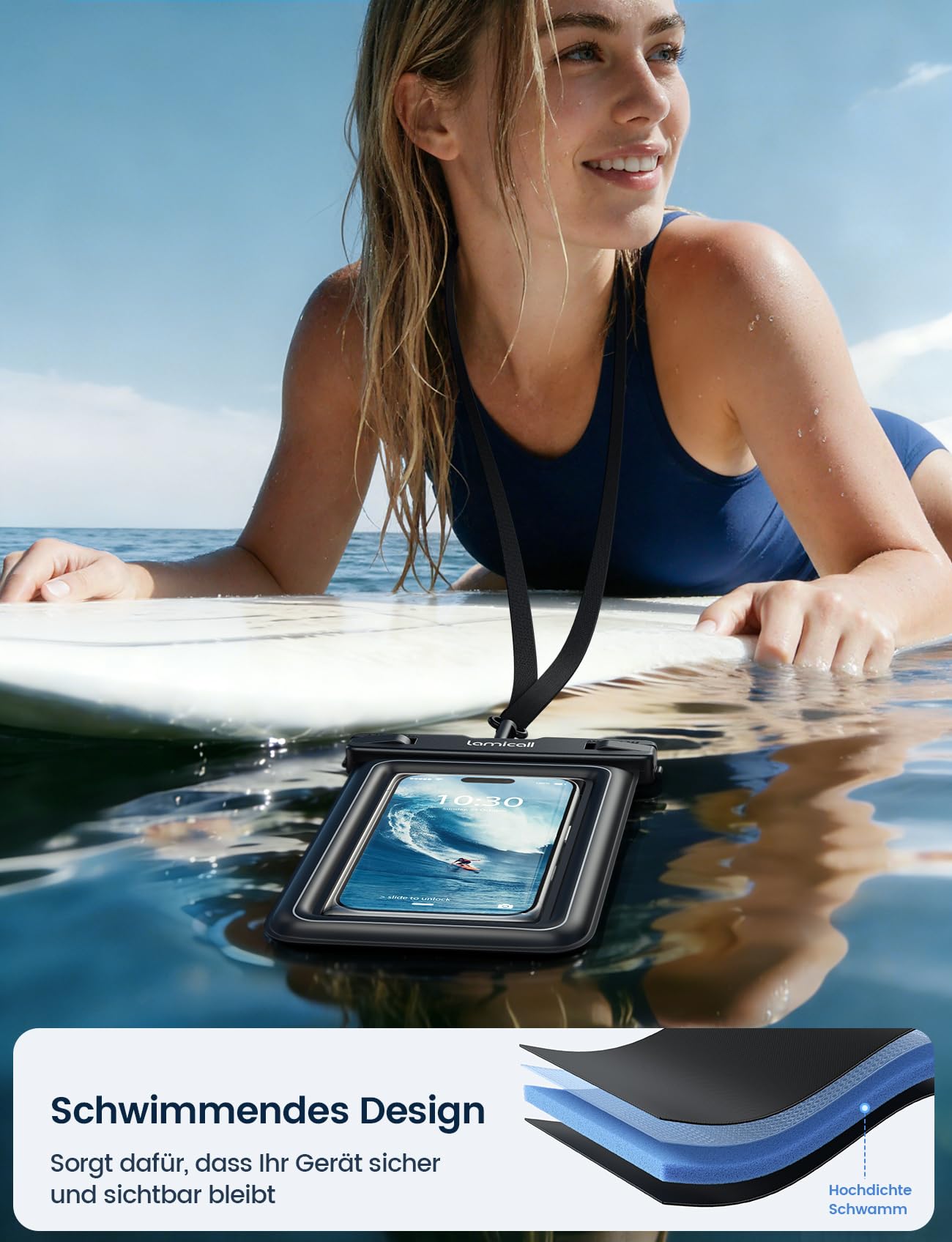 Lamicall IP68 wasserdichte Handyhülle, Unterwasser Handytasche - [Hoher Auftrieb] 2 Stück Wasserfeste Hülle für Schwimmen, 100% Waterproof Phone Case für iPhone 17/16/15, Smartphone bis zu 7,5 Zoll