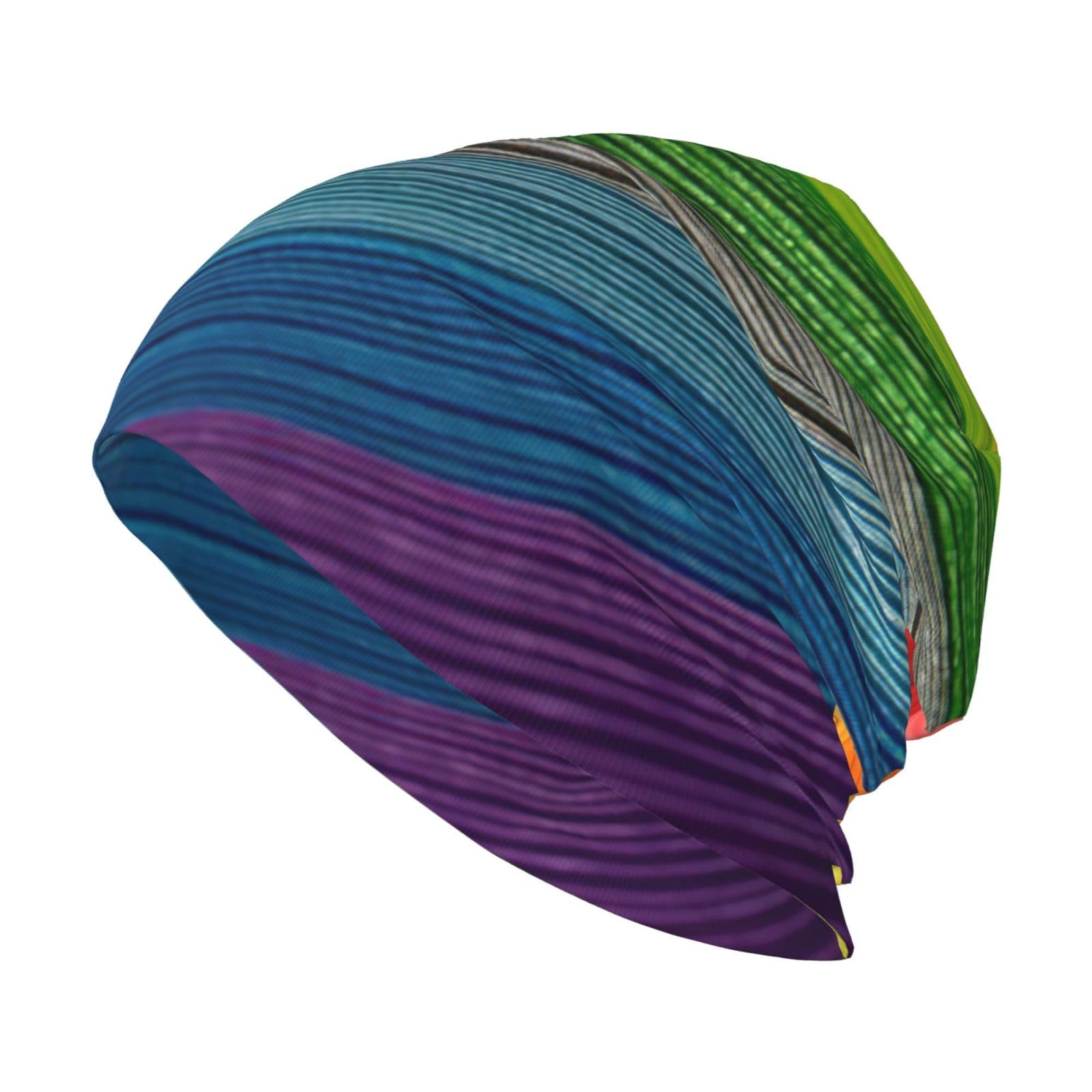DUWAA Rainbow Color Stripe Print Warm Knitted Slouchy Beanie, Winter Knit Beanies, Beanie for Men Women Unisex Knit Cuffed