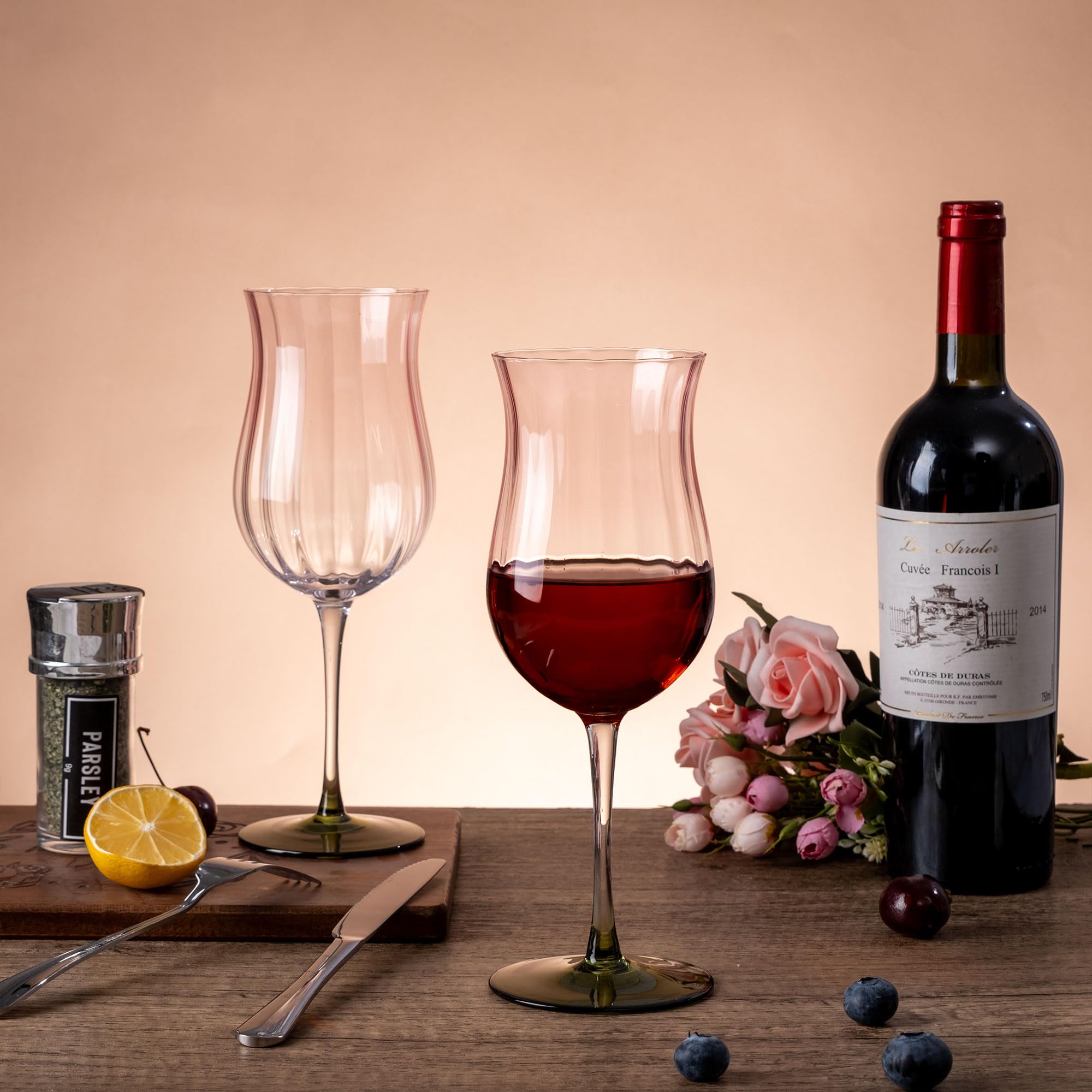 JEKOSEN Lot De 4 Verres à Vin Rouge Avec Bord Doré - 650 Ml