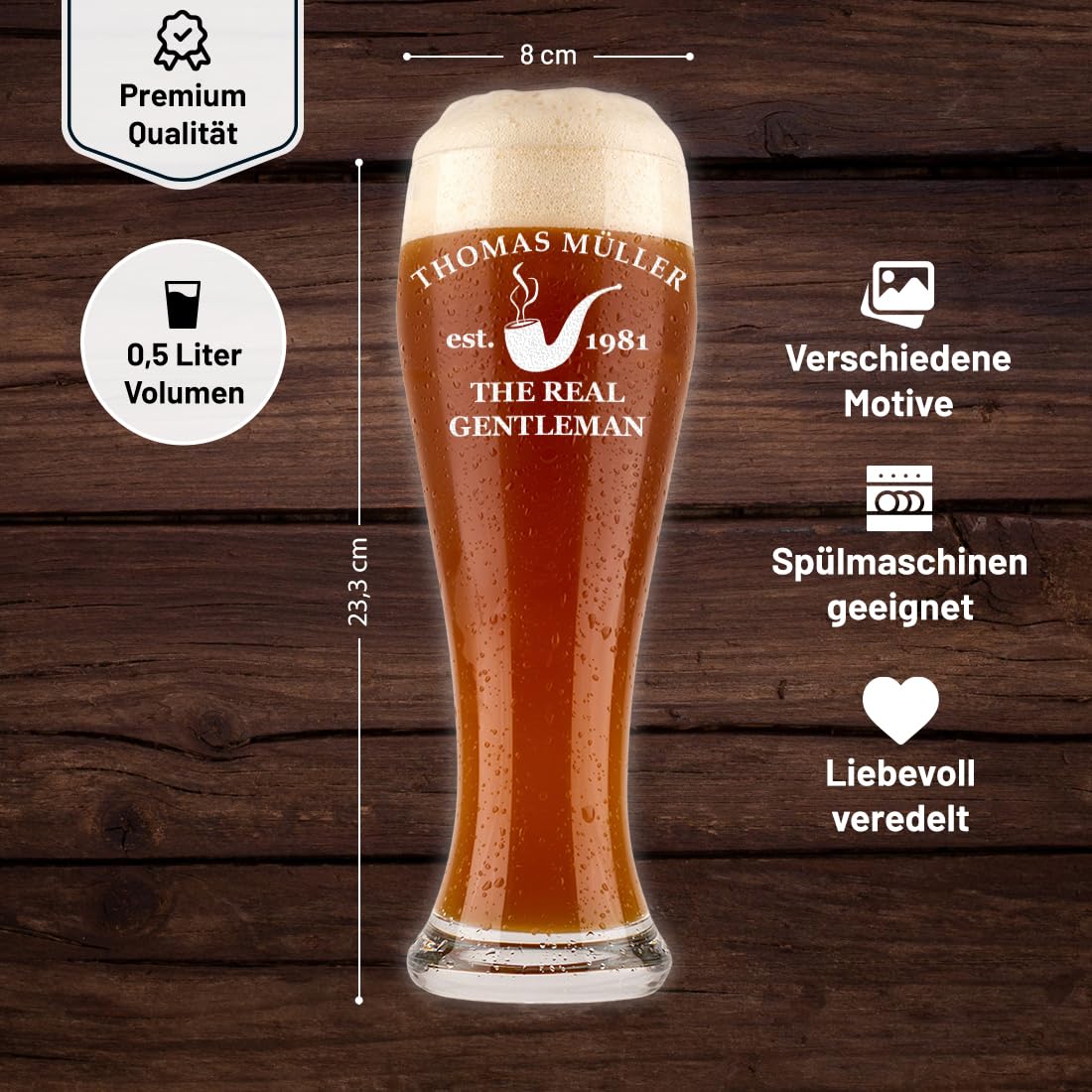Boccale Di Birra Personalizzato 0,5L Con Incisione – Regalo Originale Per Compleanno, Papà, Fidanzato O Amante Della Birra