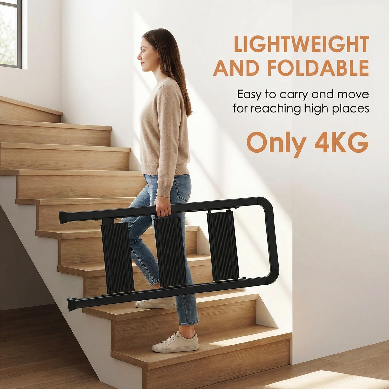 TLGREEN Aluminiowa drabina z poręczą, 3-stopniowa, składana, odporna na rdzę, antypoślizgowa, lekka, wielofunkcyjna, obciążenie do 150 kg, do kuchni, biura, domu, ogrodu